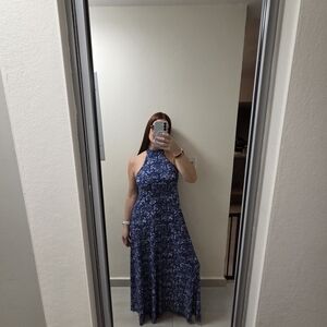 Chic Blue Patterned Maxi Dress